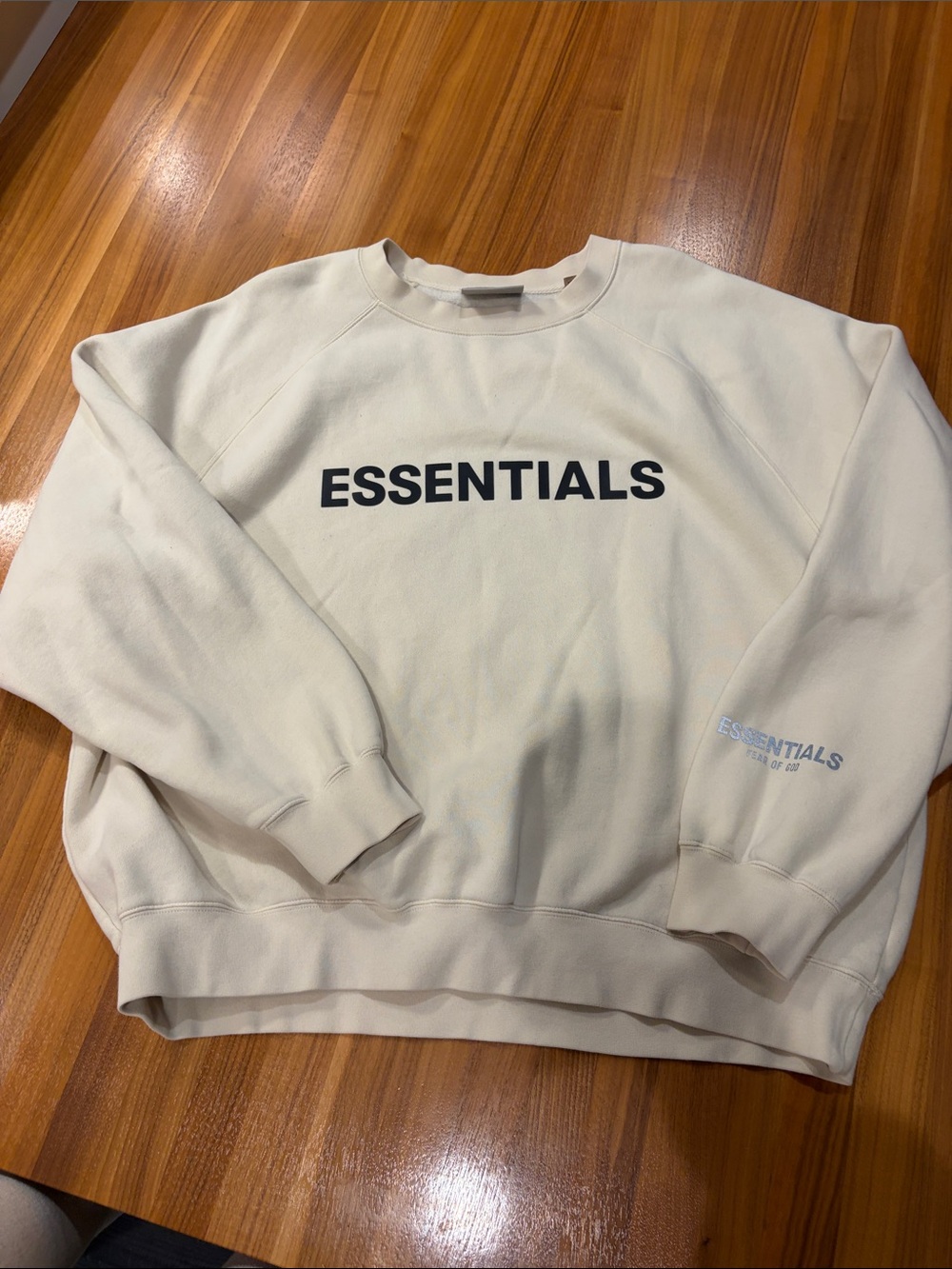 Essentials Men's Cream Sweatshirt with Black Logo
